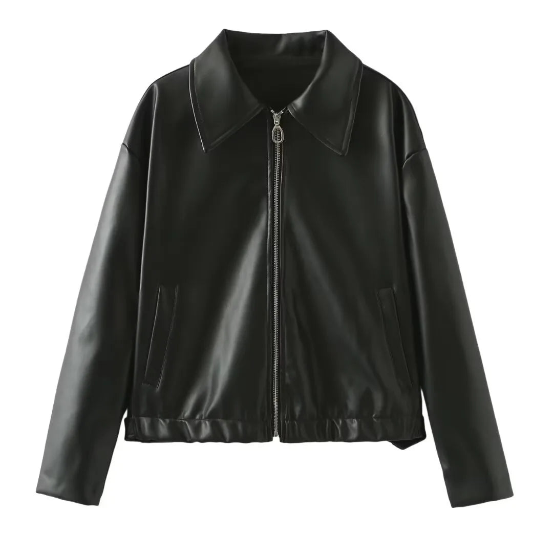 Casual Pleather Jacket With Zipper