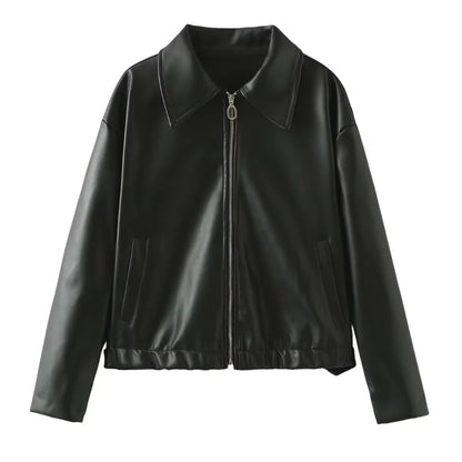 Casual Pleather Jacket With Zipper