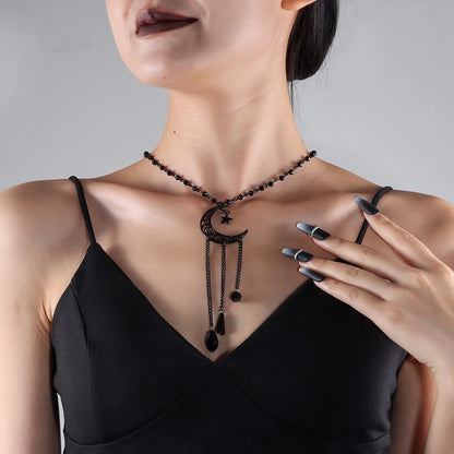 🖤⭐ Gothic Retro Star & Moon Black Necklace ⭐🖤