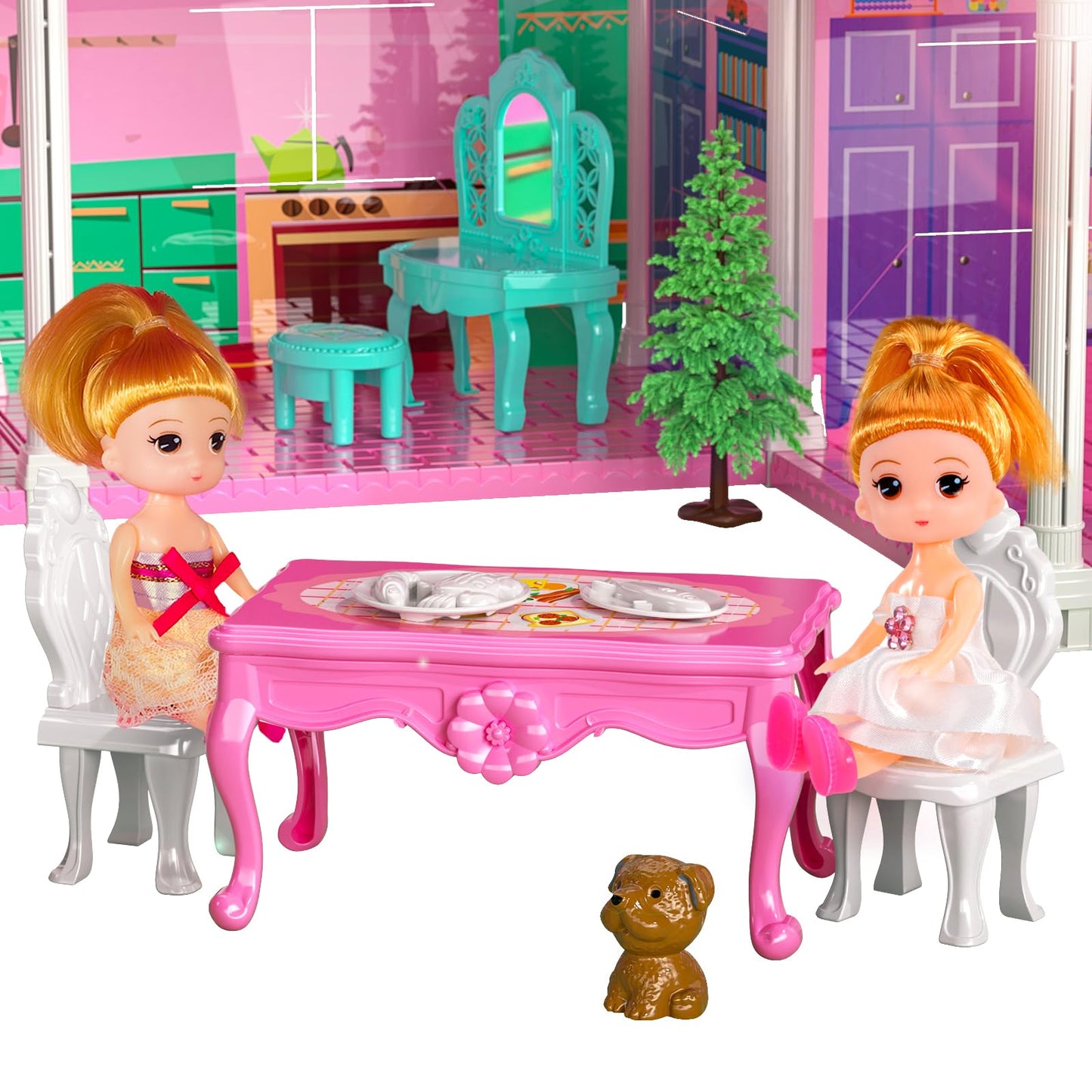 🏡 Luxury Dollhouse Playset – 2-Storey 4-Room Villa with Dolls & Furniture 🏡