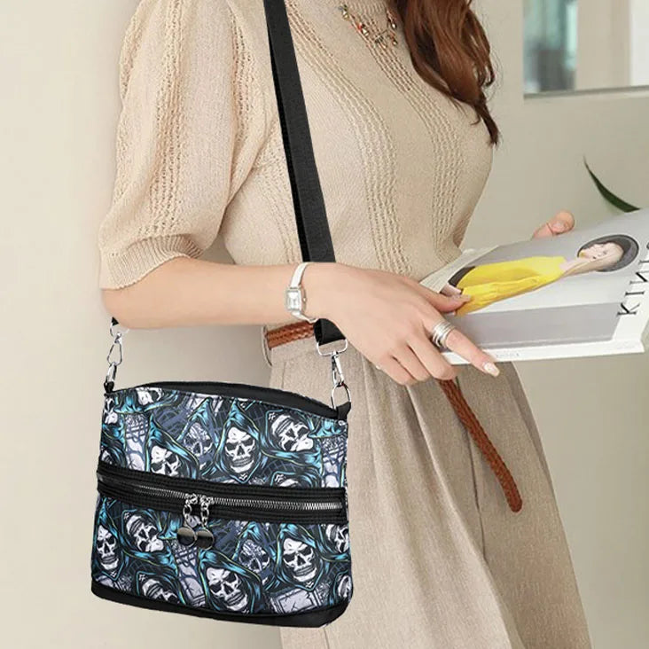 💀 Blue Skeleton Print Shoulder Handbag 💀
