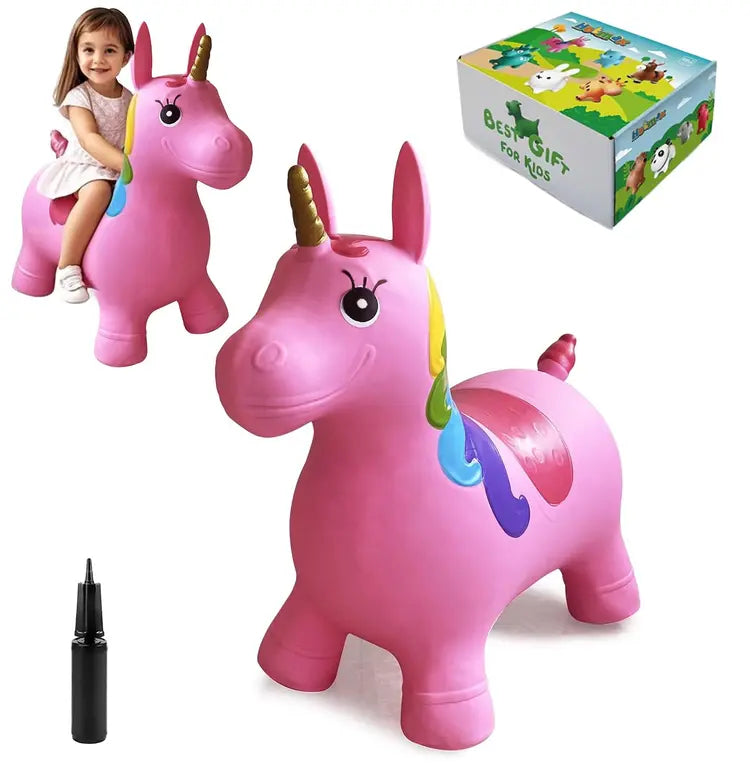 Pink Unicorn Inflatable Bouncy Hopper Ride-On Toy