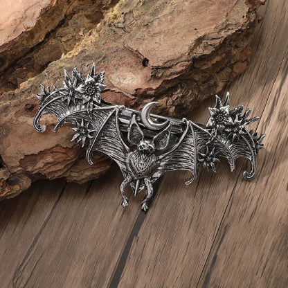 🌙🦇 Moon Flower Bat Hairpin 🦇🌙