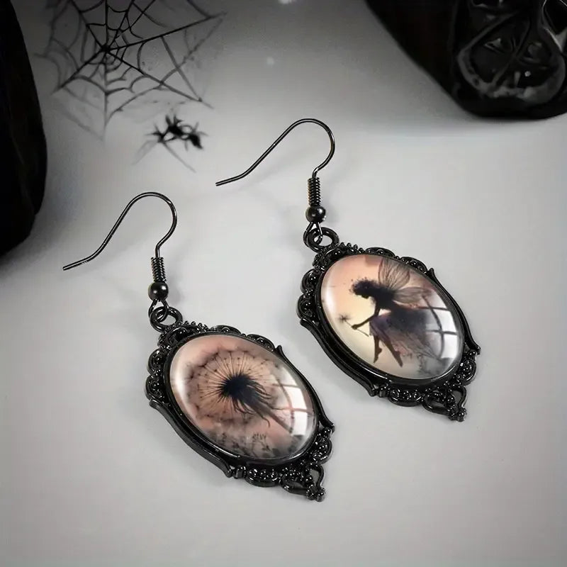 🖤🌼 Dandelion & Fairy Black Earrings 🌼🖤