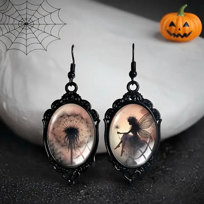 🖤🌼 Dandelion & Fairy Black Earrings 🌼🖤
