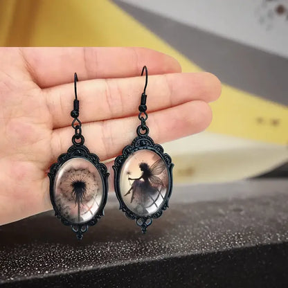 🖤🌼 Dandelion & Fairy Black Earrings 🌼🖤