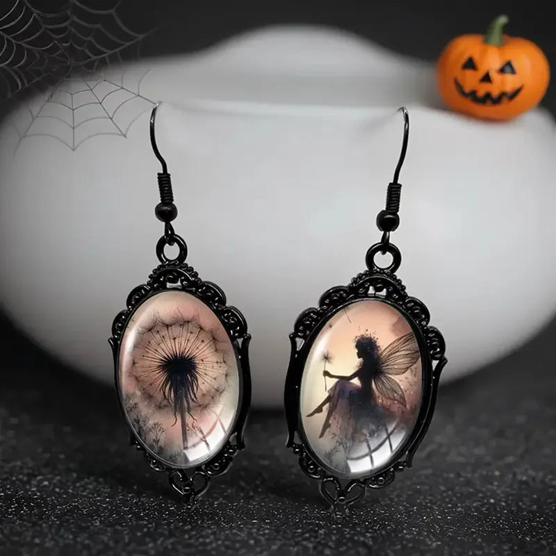 🖤🌼 Dandelion & Fairy Black Earrings 🌼🖤