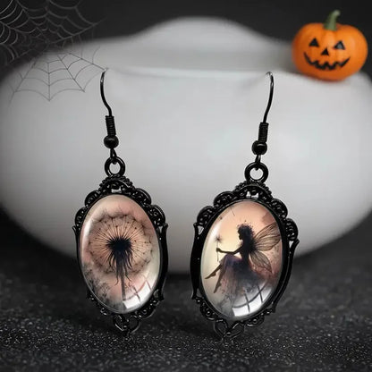 🖤🌼 Dandelion & Fairy Black Earrings 🌼🖤