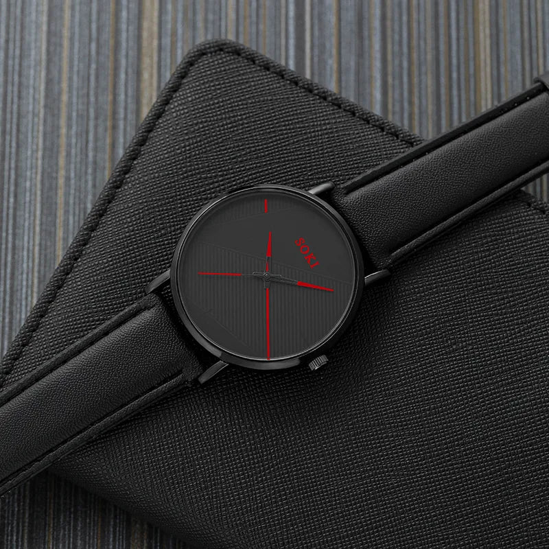 ⌚️❤️ Men’s Belt Round Pointer Quartz Watch & Bracelet Set 💙⌚️