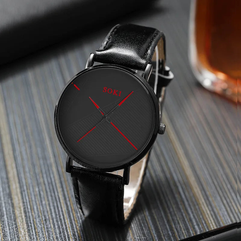 ⌚️❤️ Men’s Belt Round Pointer Quartz Watch & Bracelet Set 💙⌚️