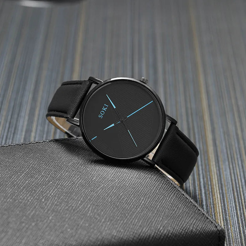 ⌚️❤️ Men’s Belt Round Pointer Quartz Watch & Bracelet Set 💙⌚️