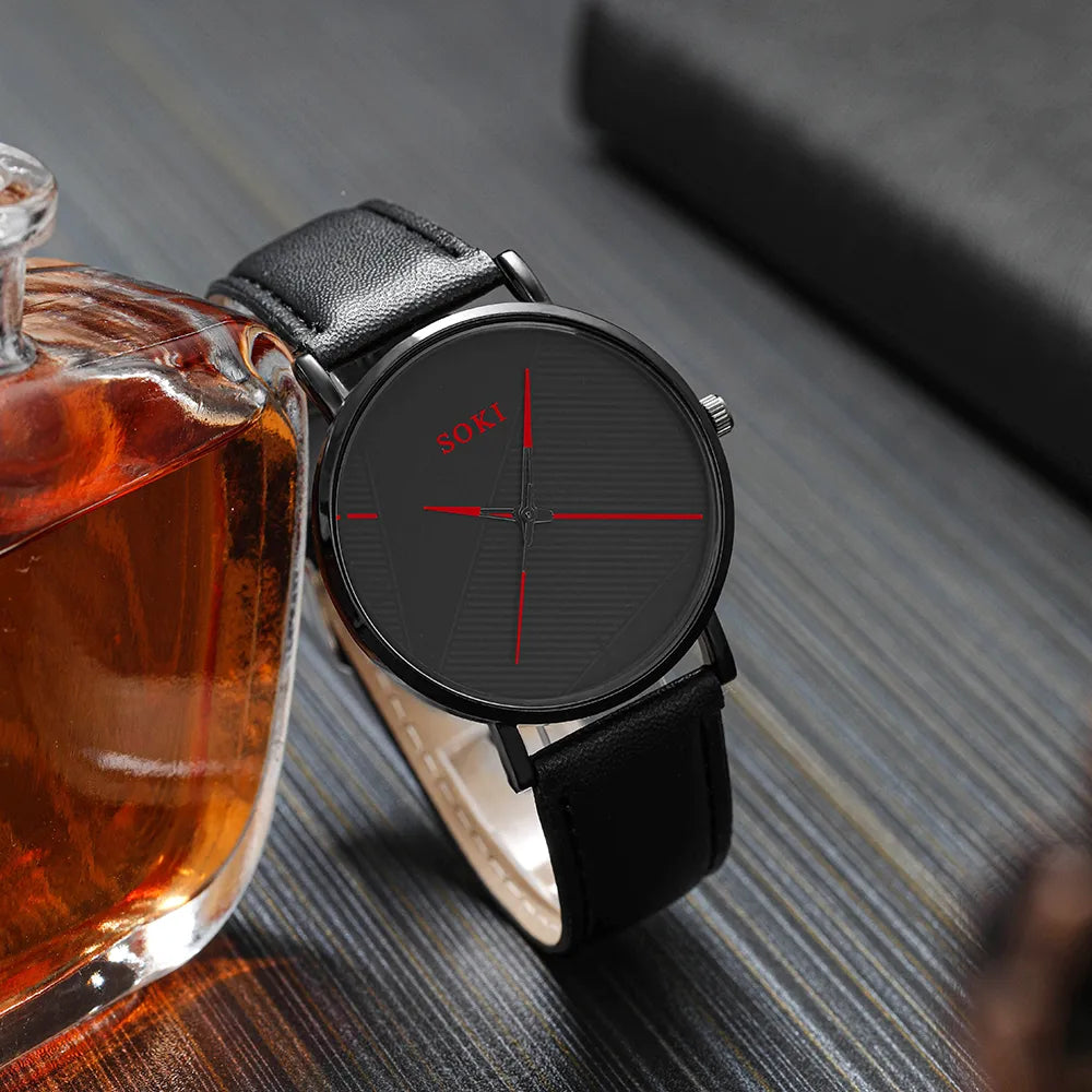 ⌚️❤️ Men’s Belt Round Pointer Quartz Watch & Bracelet Set 💙⌚️