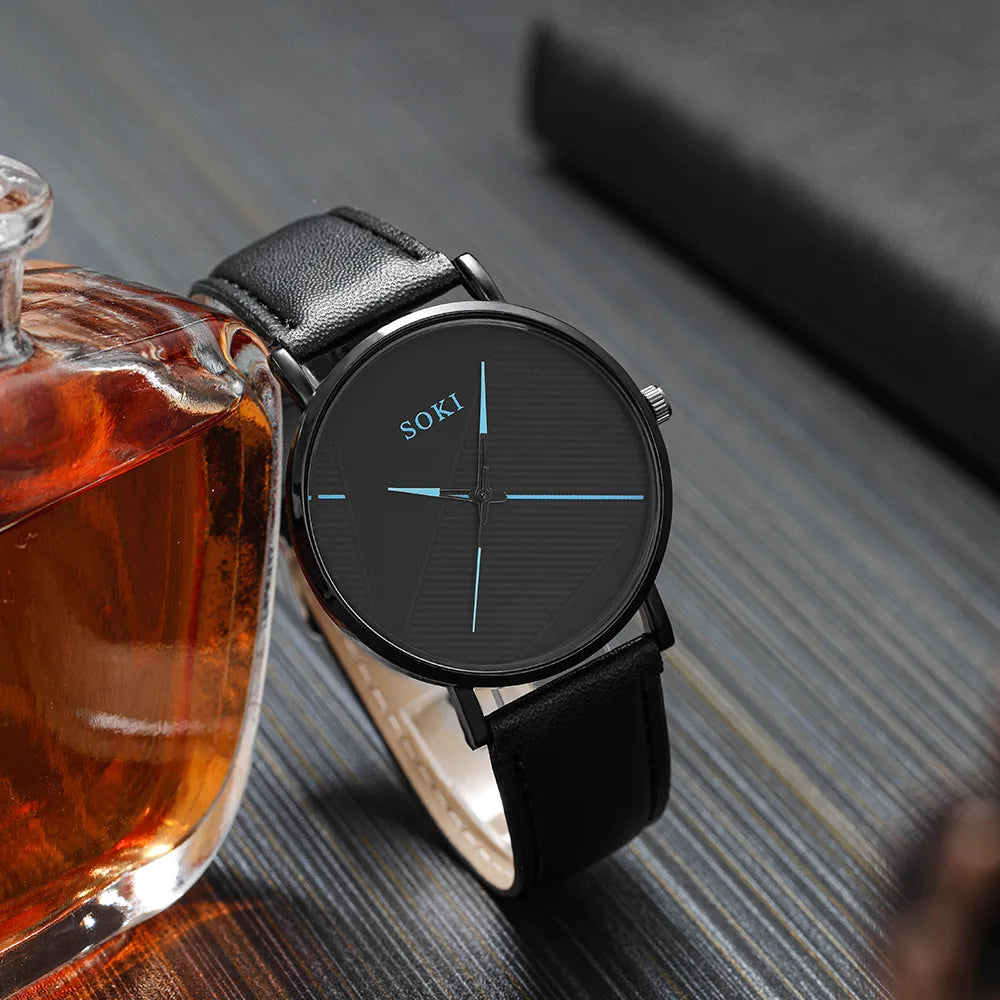 ⌚️❤️ Men’s Belt Round Pointer Quartz Watch & Bracelet Set 💙⌚️