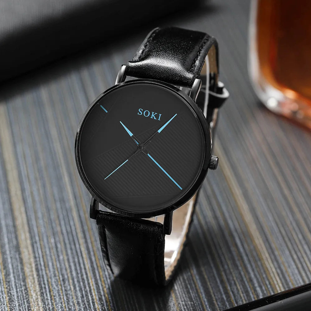 ⌚️❤️ Men’s Belt Round Pointer Quartz Watch & Bracelet Set 💙⌚️