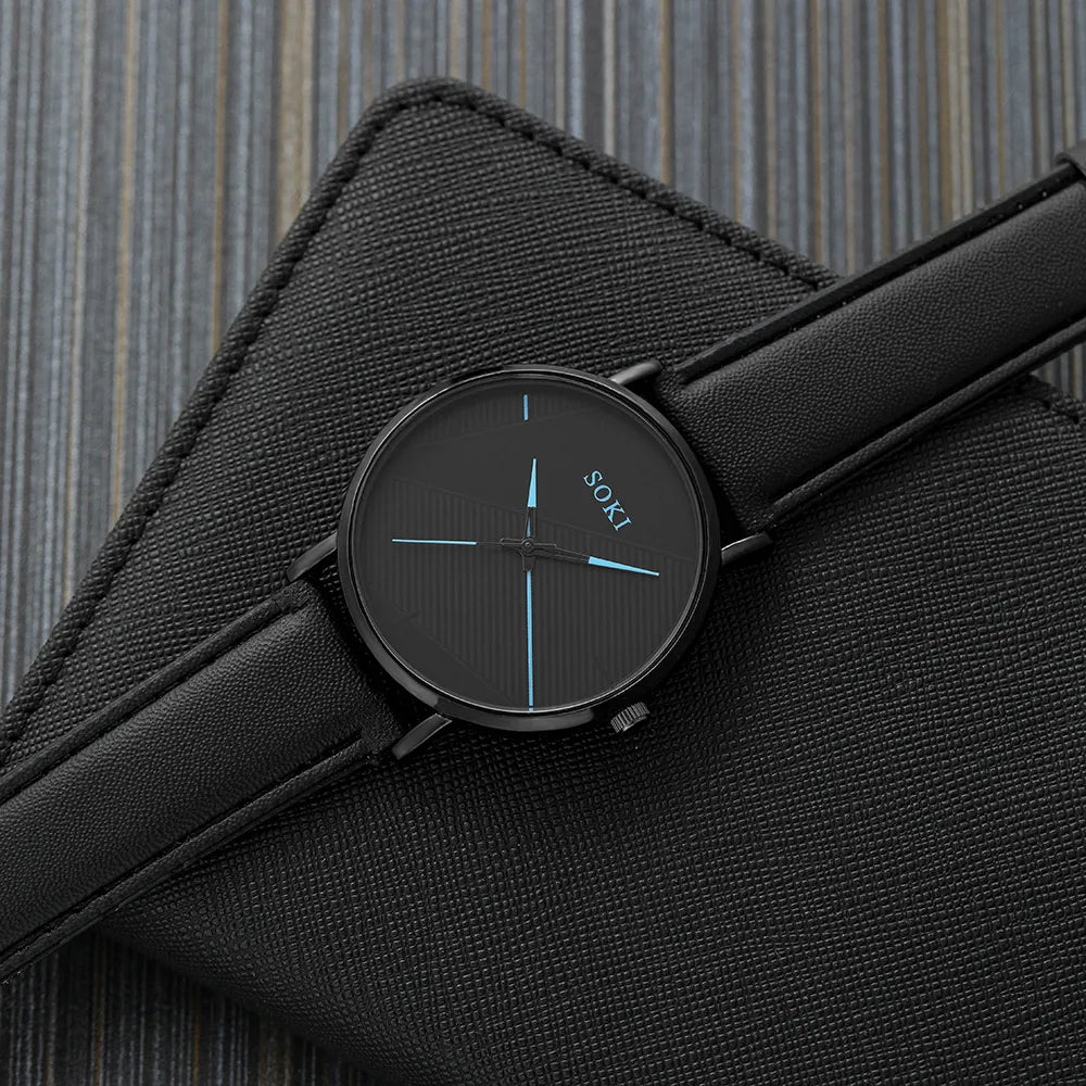 ⌚️❤️ Men’s Belt Round Pointer Quartz Watch & Bracelet Set 💙⌚️