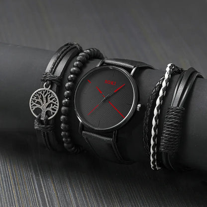 ⌚️❤️ Men’s Belt Round Pointer Quartz Watch & Bracelet Set 💙⌚️