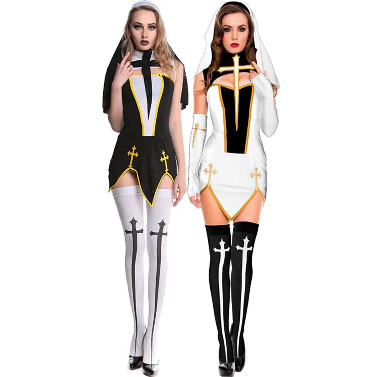 ⚫⚪ White or Black Nun Halloween Costumes ⚪⚫