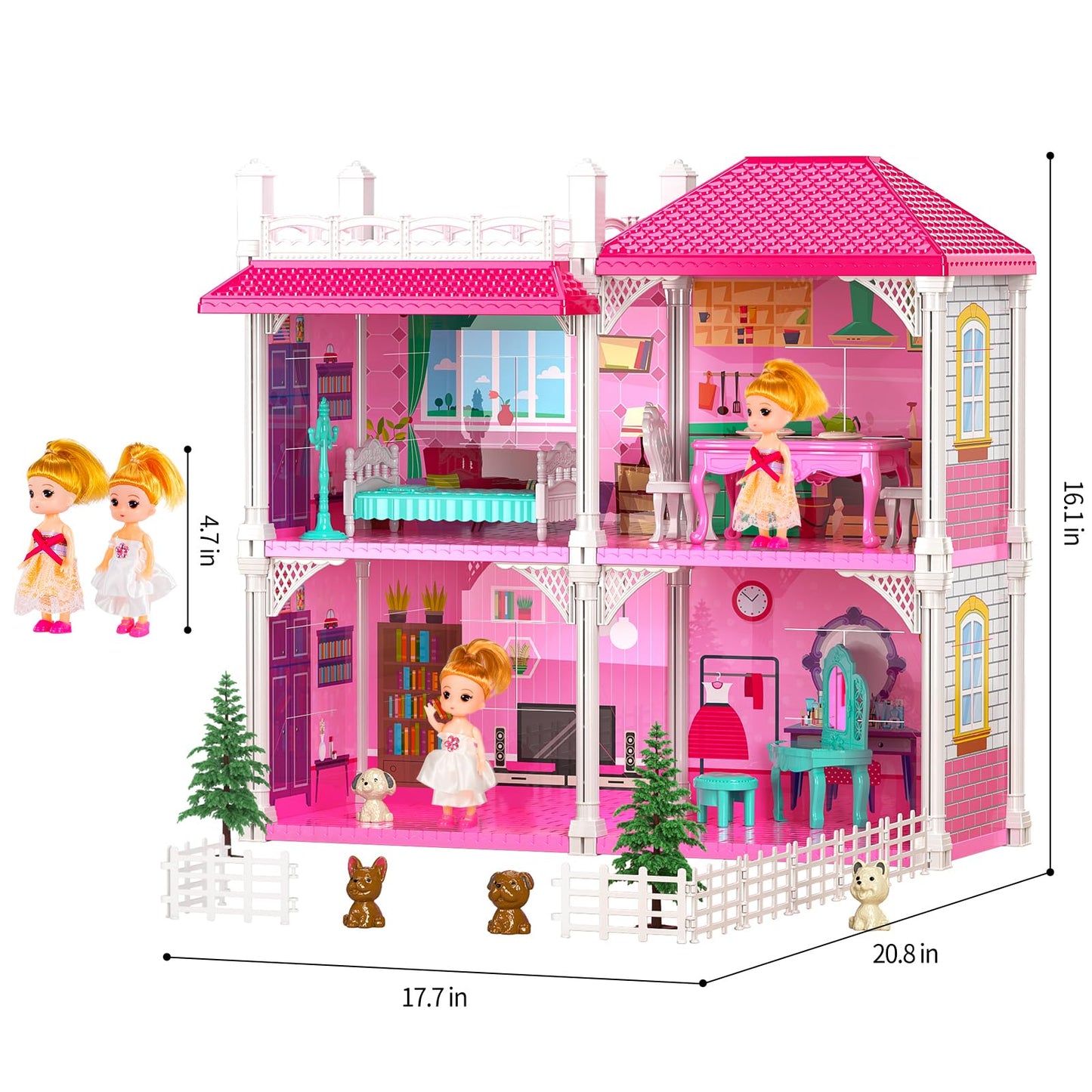 🏡 Luxury Dollhouse Playset – 2-Storey 4-Room Villa with Dolls & Furniture 🏡