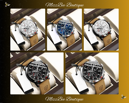 ⌚ Sports Geometric Buckle Quartz Watch Genuine Leather Strap ⌚