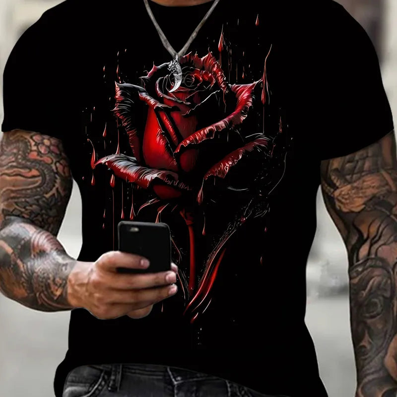🌹🖤 Gothic Red Rose Men’s T-Shirt 🖤🌹