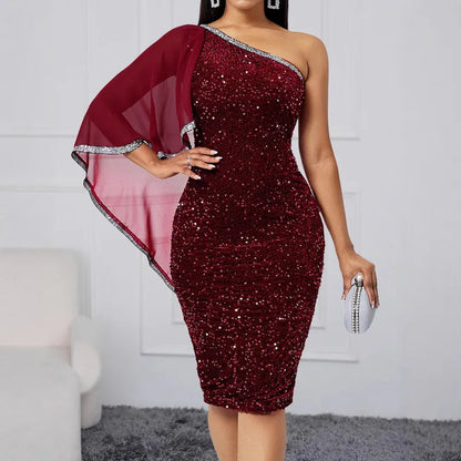 💃 One-Shoulder Sequin Evening Dress 💃