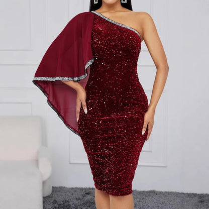 💃 One-Shoulder Sequin Evening Dress 💃