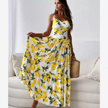 🍋 Backless Lemon V-Neck Swing Dress🍋