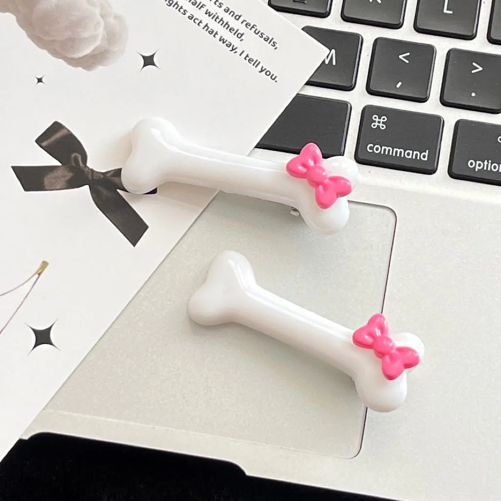 🎀 4pc Bone & Bow Hairclip Set 🎀