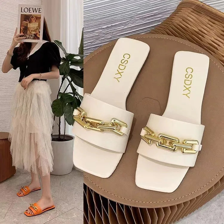 ✨ Ladies Sliders with Chain Detail