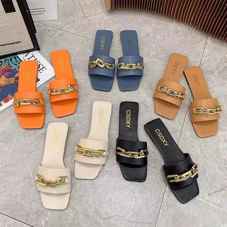 ✨ Ladies Sliders with Chain Detail