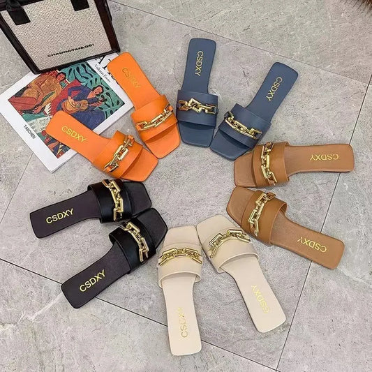 ✨ Ladies Sliders with Chain Detail