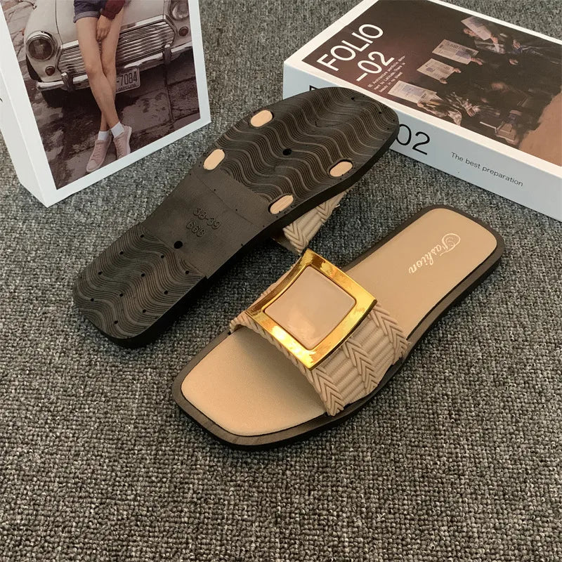 ✨ Ladies Sliders with Gold Buckle