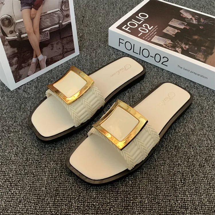 ✨ Ladies Sliders with Gold Buckle