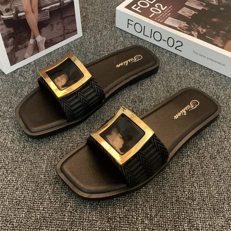 ✨ Ladies Sliders with Gold Buckle