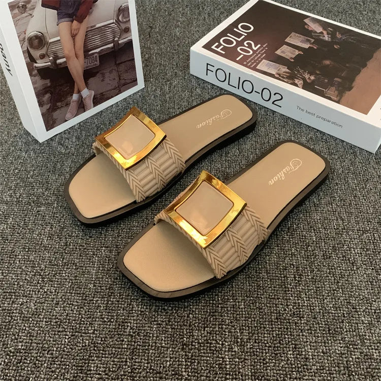 ✨ Ladies Sliders with Gold Buckle