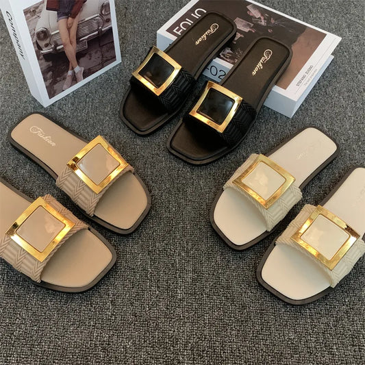 ✨ Ladies Sliders with Gold Buckle