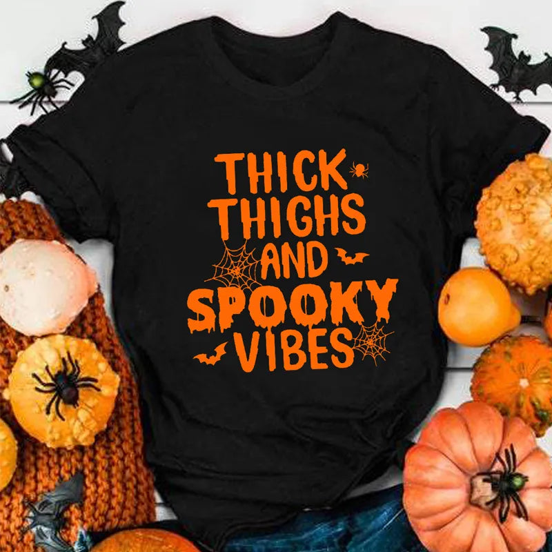 🍑👻 Thick Thighs & Spooky Vibes T-Shirt (Multiple Colour Choices!) 👻🍑