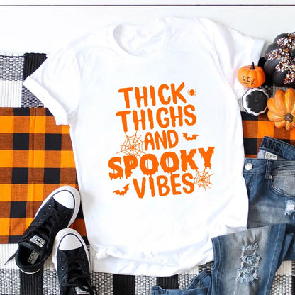 🍑👻 Thick Thighs & Spooky Vibes T-Shirt (Multiple Colour Choices!) 👻🍑