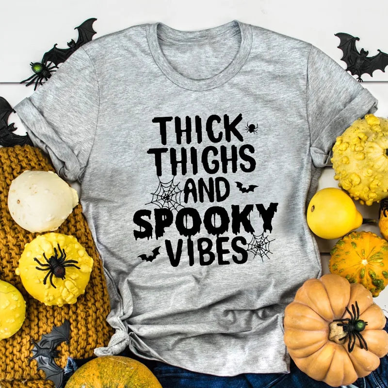 🍑👻 Thick Thighs & Spooky Vibes T-Shirt (Multiple Colour Choices!) 👻🍑
