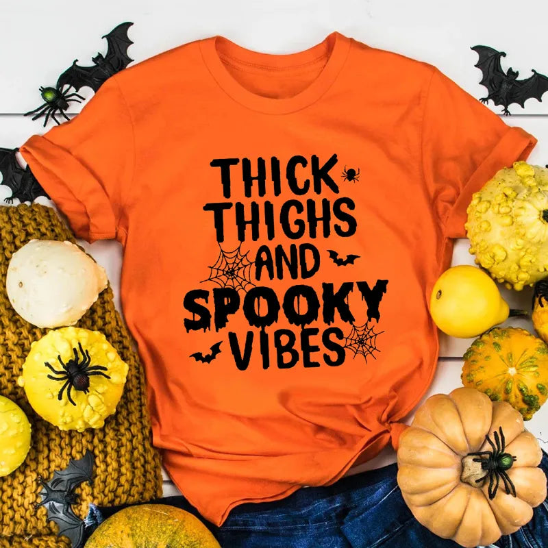 🍑👻 Thick Thighs & Spooky Vibes T-Shirt (Multiple Colour Choices!) 👻🍑