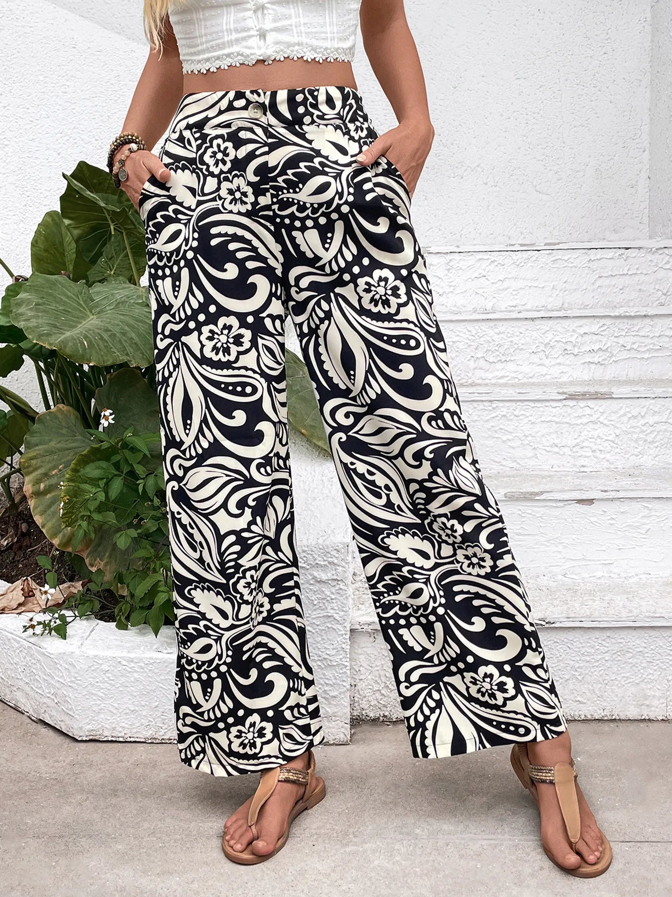 🖤🤍 Daily Casual Flower Full Length Pants 🤍🖤