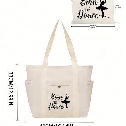 🩰 Beige “Born to Dance” Tote Bag Set 🩰
