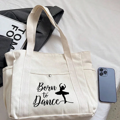 🩰 Beige “Born to Dance” Tote Bag Set 🩰