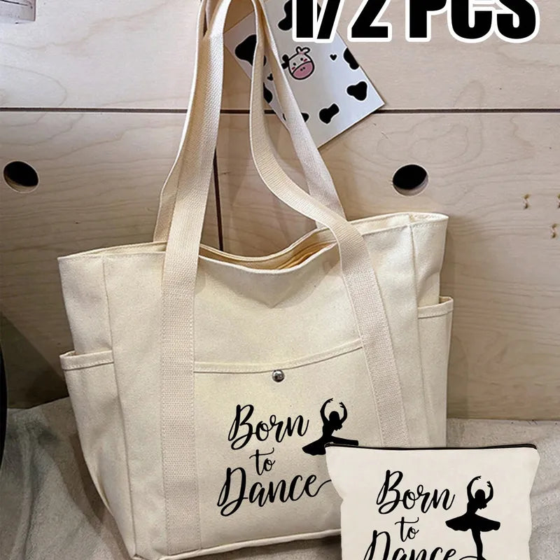 🩰 Beige “Born to Dance” Tote Bag Set 🩰