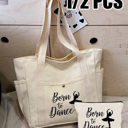 🩰 Beige “Born to Dance” Tote Bag Set 🩰