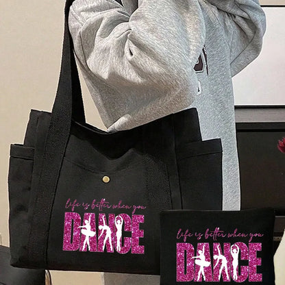 ✨ Black With Hot Pink “Life Is Better When You Dance” Tote Bag Set ✨
