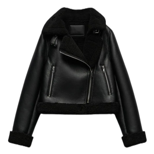 🖤 Black Pleather Streetwear Casual Jacket With Zipper 🖤