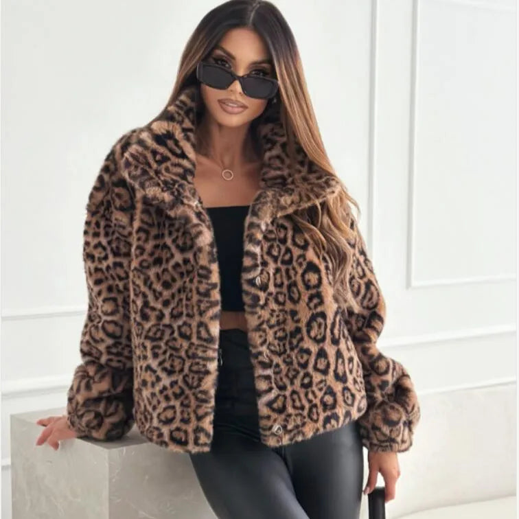 🔥🐆 Women’s Leopard Single Breasted Faux Fur Coat 🐆🔥