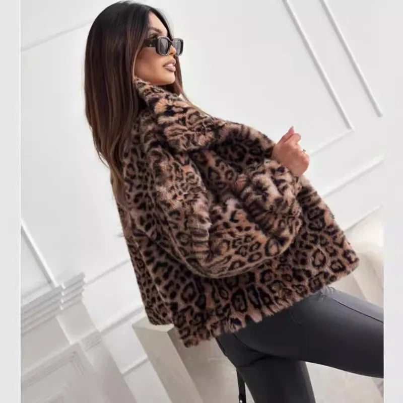 🔥🐆 Women’s Leopard Single Breasted Faux Fur Coat 🐆🔥