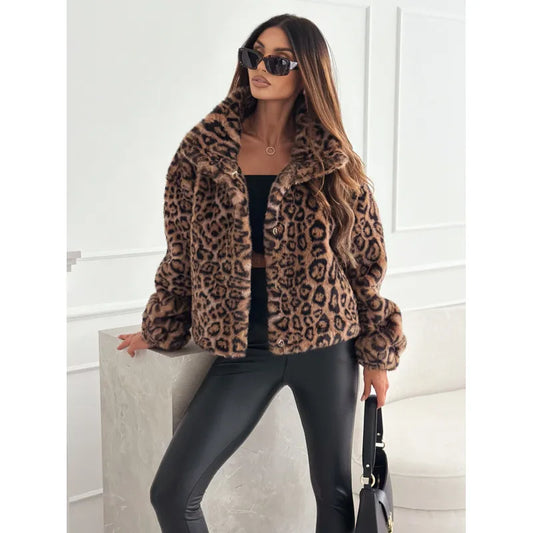 🔥🐆 Women’s Leopard Single Breasted Faux Fur Coat 🐆🔥